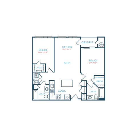Floor plan for 2 beds, 2 baths, 1181 sqft